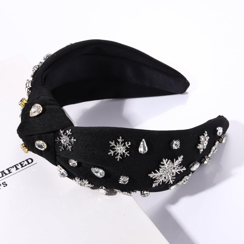 MOLOCH Christmas Headband for Women Christmas Snowflake Charm Knotted Headband Jeweled Crystal Xmas Head Band Xmas Decorations Gifts - Image 4